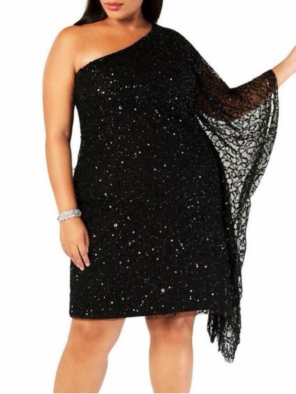 One-Shoulder Black Sequin Cocktail Dress (XL)